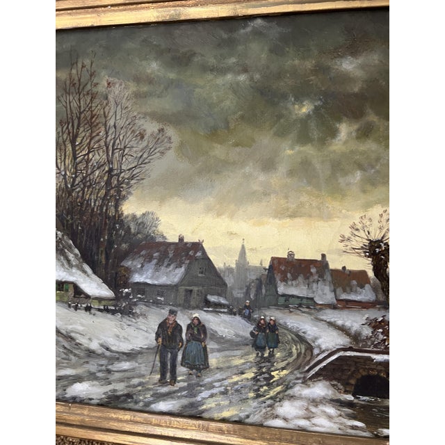 Snowy Village, 1920s, Oil on Canvas, Framed For Sale - Image 10 of 16