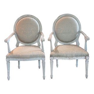 Pair of 19th Century Louis XVI Style Painted Oval-Back Fauteuils For Sale