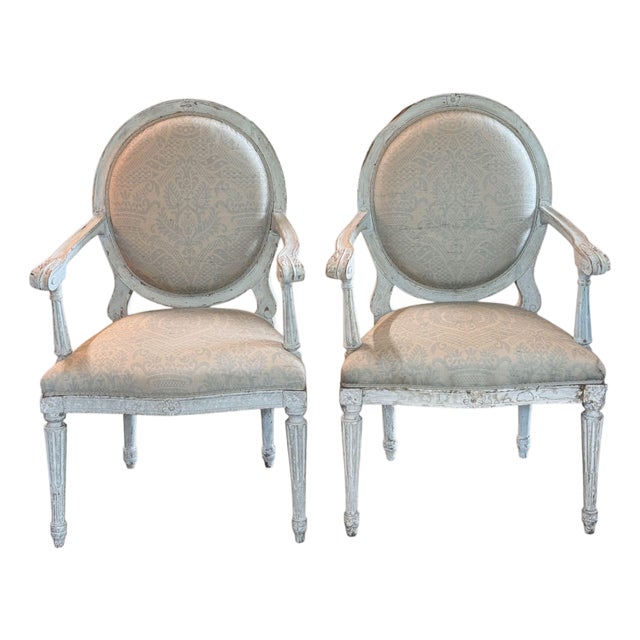 Pair of 19th Century Louis XVI Style Painted Oval-Back Fauteuils For Sale