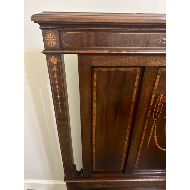 Burnt Umber Extra Long, Victorian/Napoleon III Era Twin Bed, Headboard, Footboard and Side Rails, Marquetry Inlay, Walnut, C1870’s For Sale - Image 8 of 12