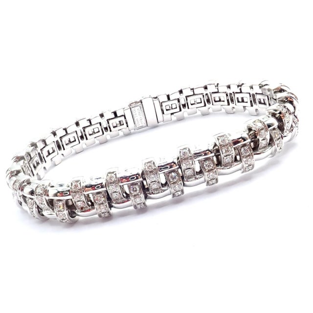 Silver Tiffany & Co. Vannerie White Gold Basket Weave Diamond Bracelet For Sale - Image 8 of 13