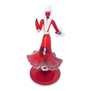 Vintage Art Deco Hand-Blown Red Art Glass Woman in Twirling Skirt Figure For Sale
