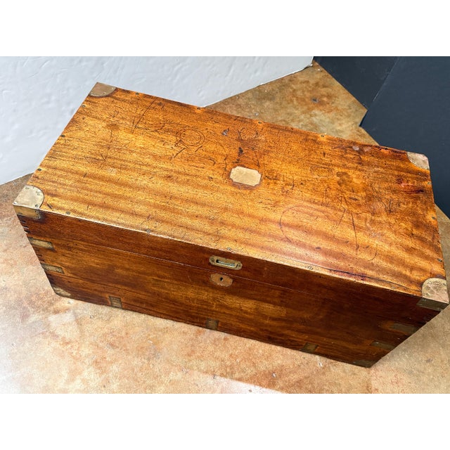 British Campaign Military Officer's Trunk or Chest of Brass-Bound Camphorwood For Sale - Image 13 of 14