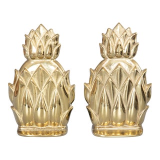 Mid-Century Hollywood Regency Brass Pineapple Bookends - a Pair For Sale