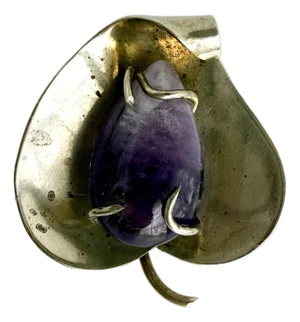 Sterling Silver and Amethyst Leaf Brooch/Pendant