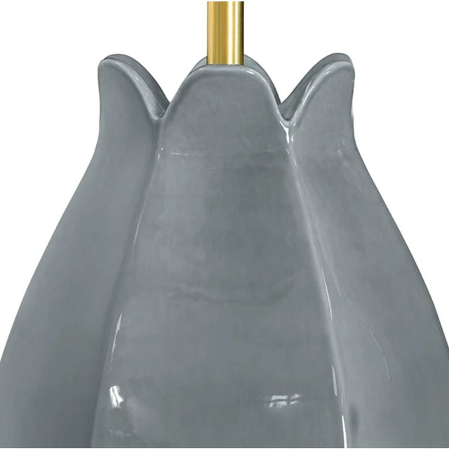 2020s Matthew Izzo Home Mae Gray/Blue Glazed Ceramic Table Lamp With Shade and Ceramic Finial For Sale - Image 5 of 7