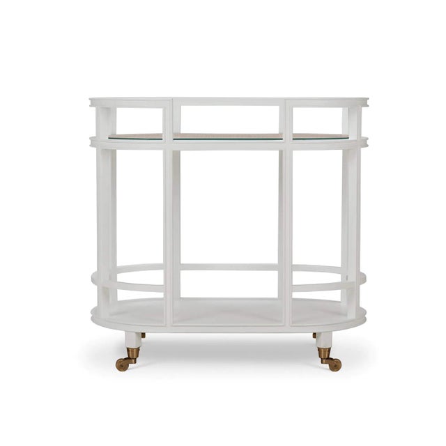 Mid-Century Modern White Painted Coastal Style Bar Cart For Sale - Image 3 of 9