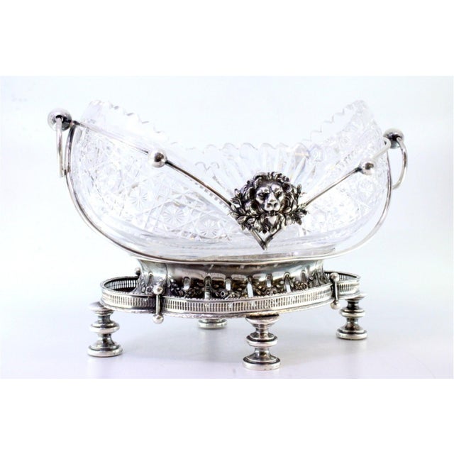 Silver Silver and Cut Glass Fruit Bowl Centerpiece with Relief Masks and Applications For Sale - Image 8 of 10