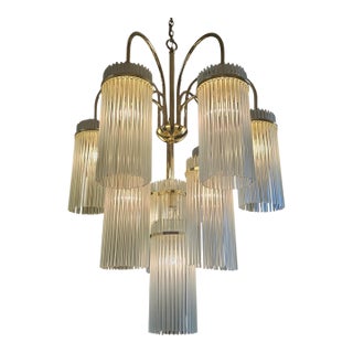 1970s Gaetano Sciolari 9-Light Brass & Glass Chandelier | Italian Modern Hollywood Regency For Sale