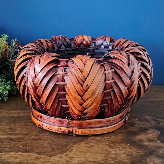 Brown Antique Japanese Ikebana Bamboo Basket For Sale - Image 8 of 17
