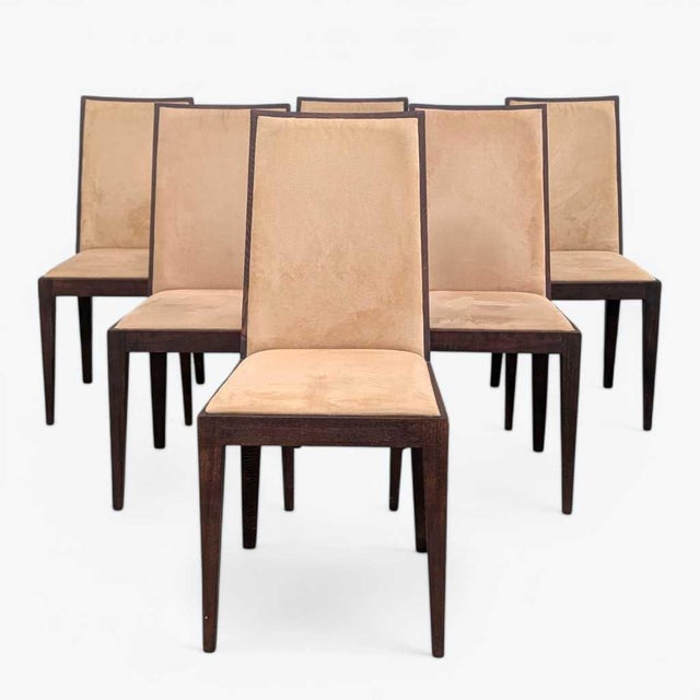 Six Dining Chairs – Elegant Wooden Dining Chairs, Modern, Contemporary, Faux Suede, Comfortable Seating For Sale - Image 18 of 18