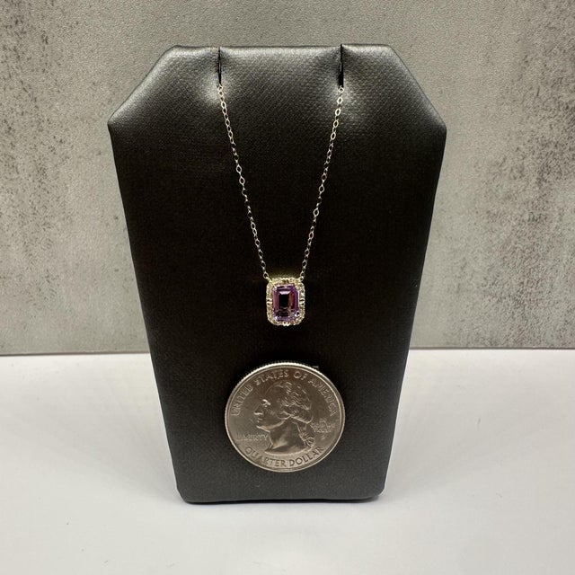 Amethyst & Diamond Necklace in 10kt Yellow Gold – Emerald Cut, 18.25in, New For Sale - Image 4 of 5