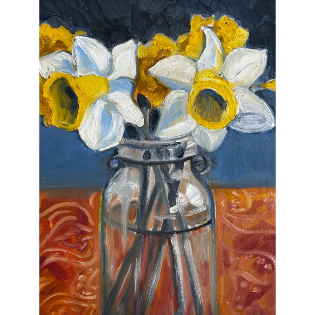 Contemporary Contemporary Original Alexandra Brown Still Life Painting Daffodils in Glass Jar Oil Painting Framed For Sale - Image 3 of 6