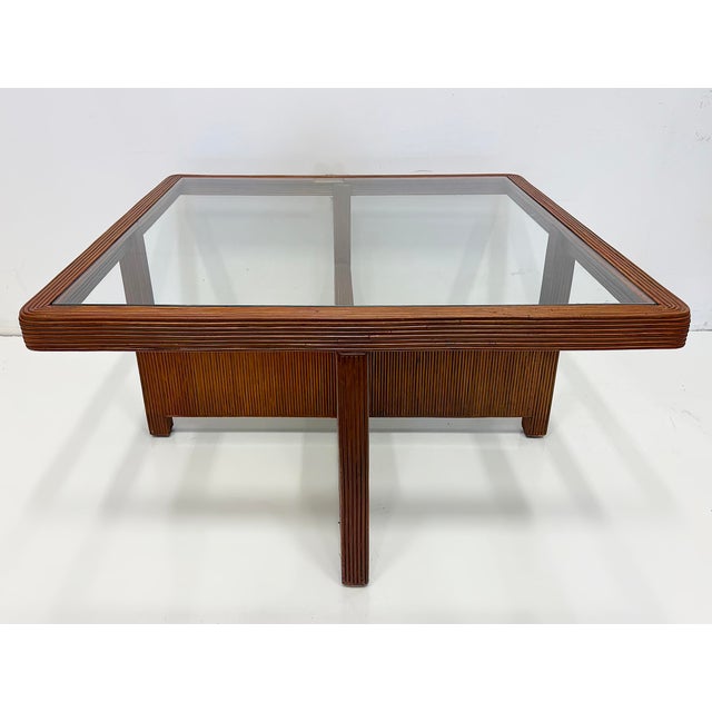 Mid-Century Modern Vintage Coastal Modern Reed Coffee Table With Inset Glass Top, Newly Restored For Sale - Image 3 of 6