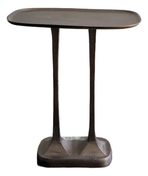 Made Goods Brenna Side Table - Antiqued Bronze Cast Metal Accent Table With Sculptural Double Stem Base