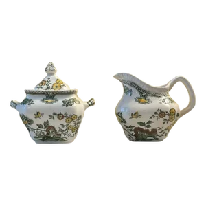 Mason’s Ironstone Manchu Green Creamer and Sugar Set- 2 Pieces Vintage