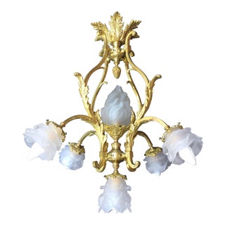 Antique 1895 French Belle Epoche Gilded Bronze Chandelier For Sale