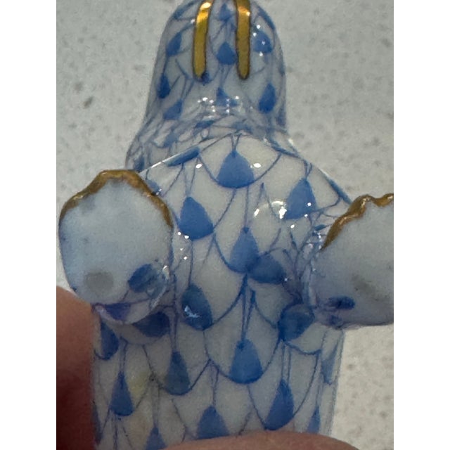 Blue Classic Sapphire Blue Fishnet Pattern Herend Hand Painted Sitting Dog Domestic Animal Figurine W/ 22k Gold Accents For Sale - Image 8 of 11