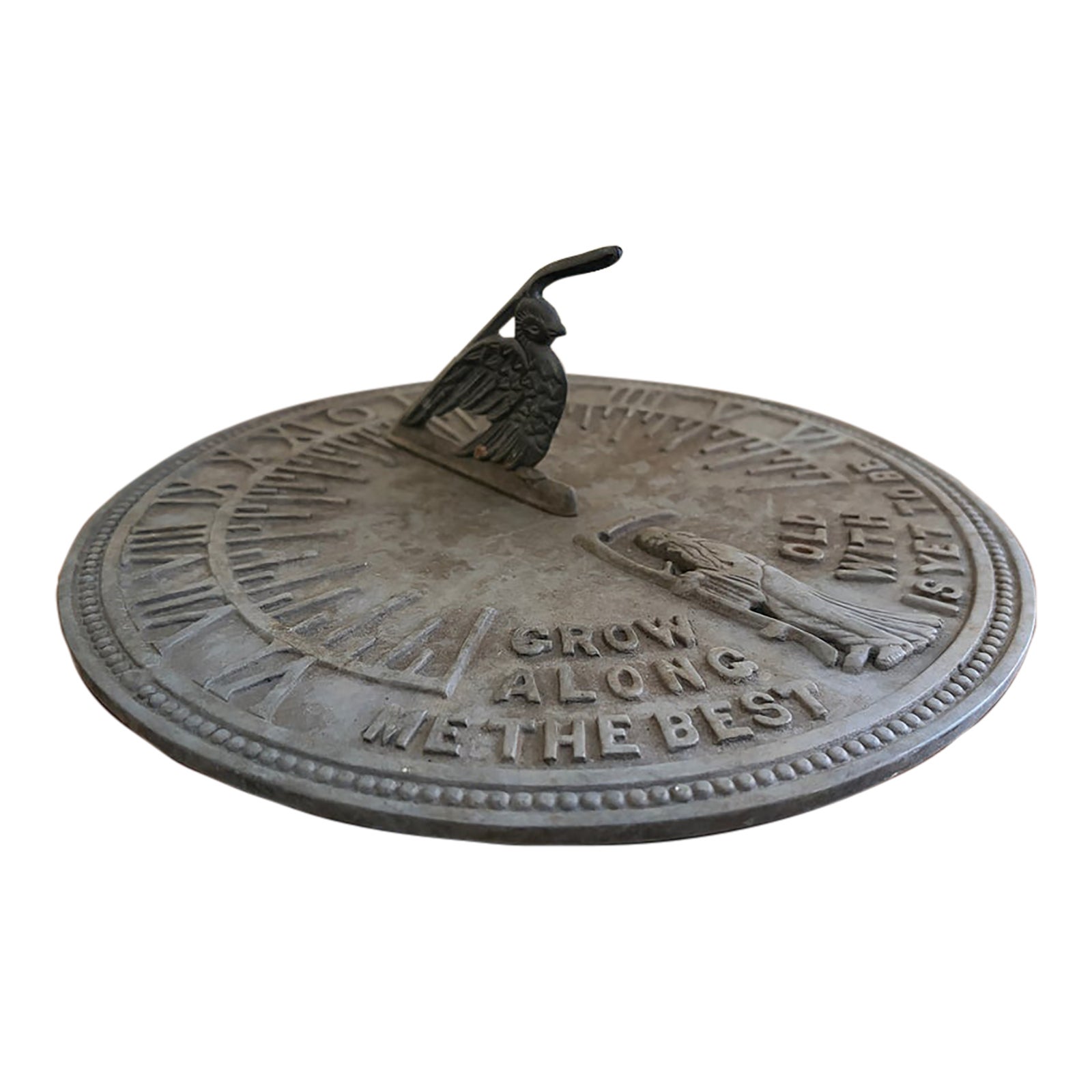 Vintage English Country Iron Verdigris Garden Sundial 