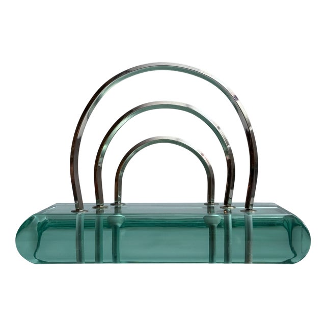 Letter Holder in Crystal Glass and Stainless Steel, Italy, 1960s For Sale