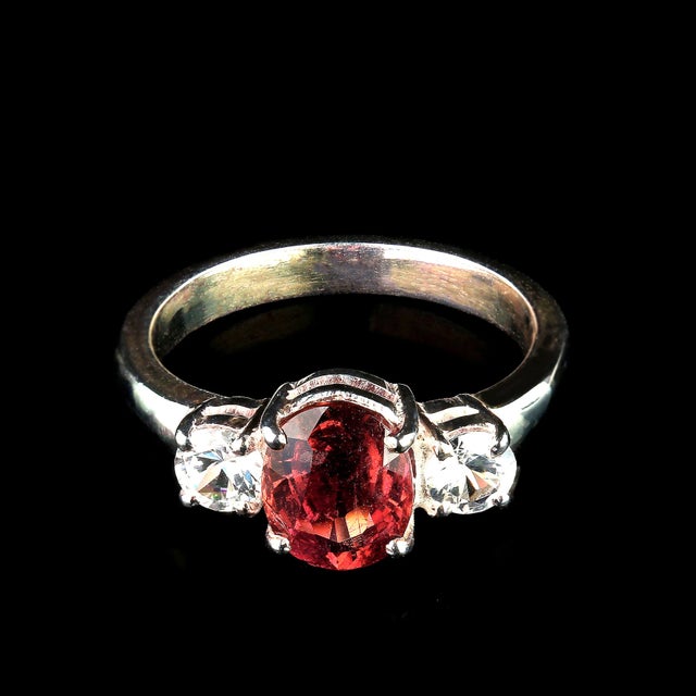 Traditional Ring of Sparkling Red Tourmaline Accented With Genuine Zircons For Sale - Image 3 of 6