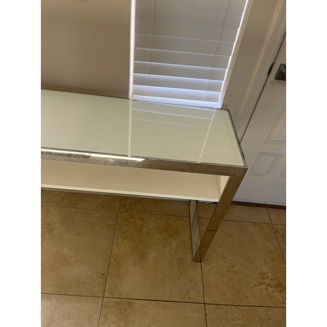 Metal 1980s Modern Polished Steel and White Glass Console For Sale - Image 7 of 10