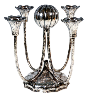 Viennese Art Deco Four-Light Silver Candelabra with Hammered Decor, 1930