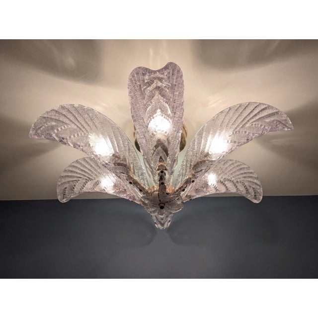 Large Art Deco Style Murano Glass Palm Leaf Ceiling Light from Mazzega, Italy 1960s For Sale - Image 8 of 11