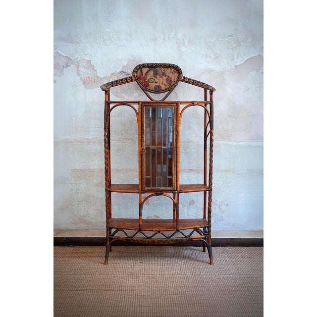Brown Rattan and Rush Étagère with Bevelled Glass Door, 1890s For Sale - Image 8 of 8