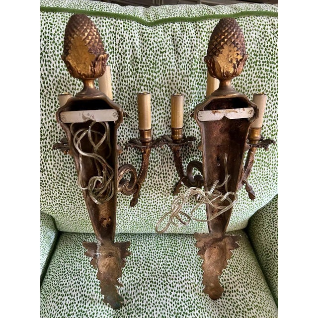 Pair French Gilt Metal Wall Sconces For Sale - Image 4 of 5