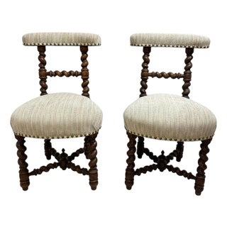 18th Century Pair of Oak Boudoir Barley Twist Leg Chairs For Sale