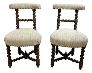 18th Century Pair of Oak Boudoir Barley Twist Leg Chairs