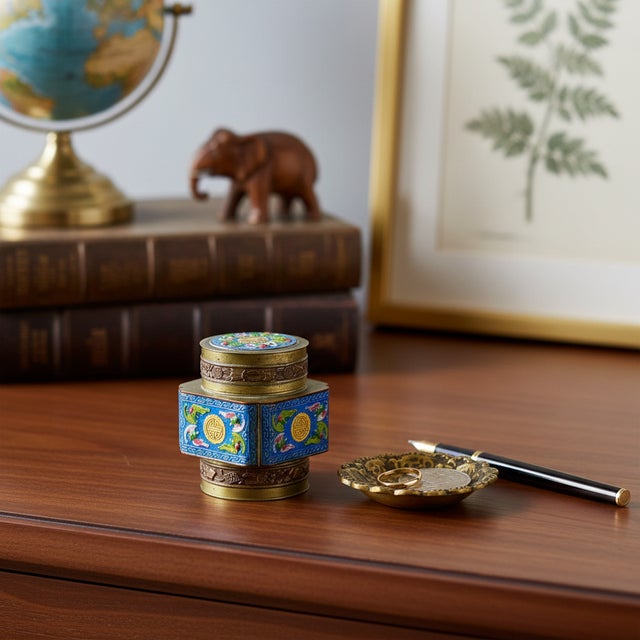 Vintage Chinese Brass & Enamel Cloisonné Longevity Box For Sale In Portland, ME - Image 6 of 6