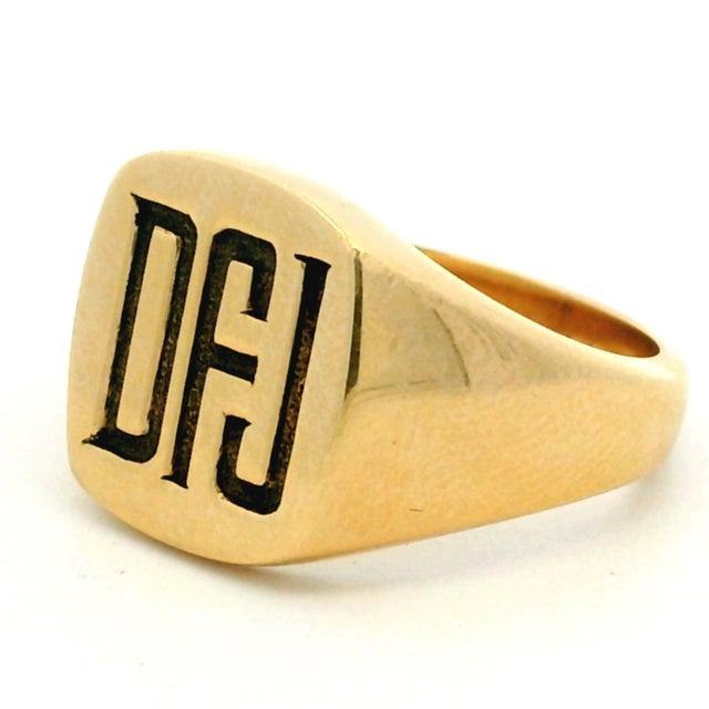 Gold Vintage Tiffany & Co. 14k Yellow Gold DFJ Monogram Signet Ring,, Size 8.5 For Sale - Image 8 of 10