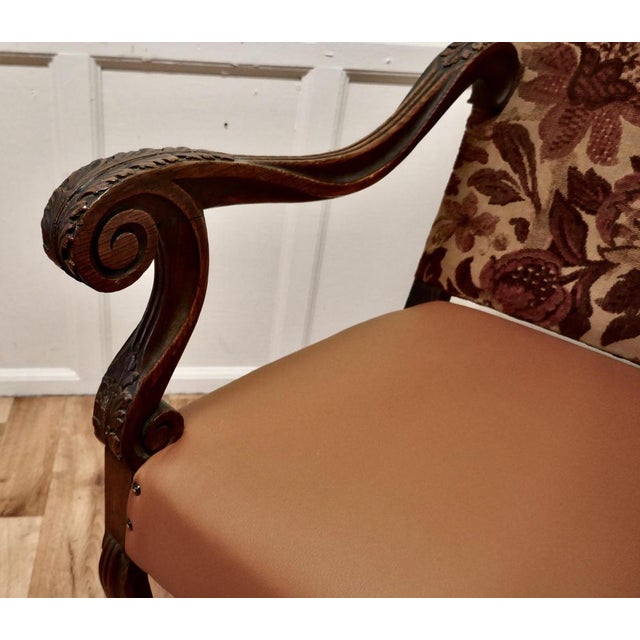 French Carved Oak Salon Throne Chair, 1850 For Sale - Image 6 of 13