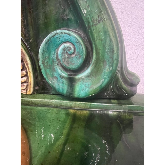 Forest Green Glazed Terracotta Fountain from Vietri Di Salerno, Italy, 1990s For Sale - Image 8 of 12