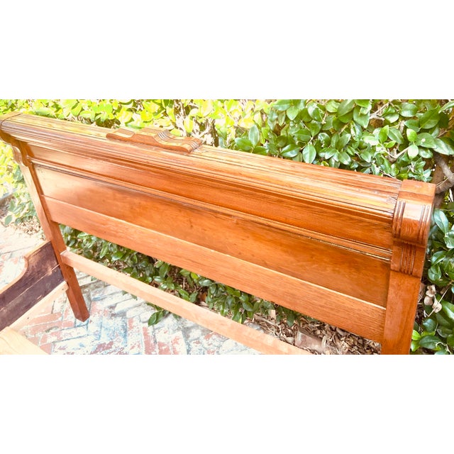 Wood Vintage American Red Oak Full-Size Bed Frame – Traditional Paneled Headboard, Circa 1930s–1940s For Sale - Image 7 of 12