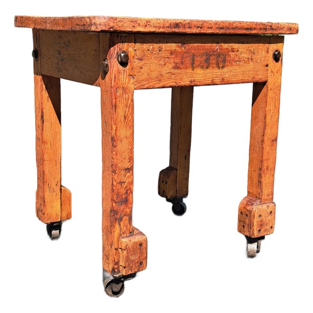 1920s Industrial Rolling Table Kitchen Island For Sale