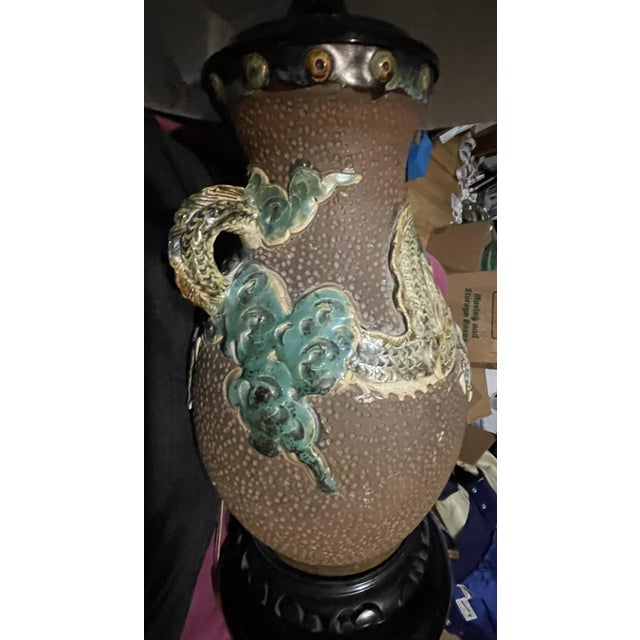 Antique Meiji Period Japanese Sumida Gawa Moriage Dragon Vase Lamp For Sale - Image 18 of 18