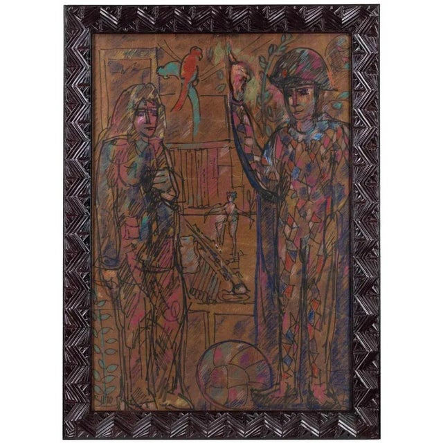 Sirio Pellegrini, Harlequin, Mixed Media on Cardboard, 1960s For Sale - Image 6 of 6