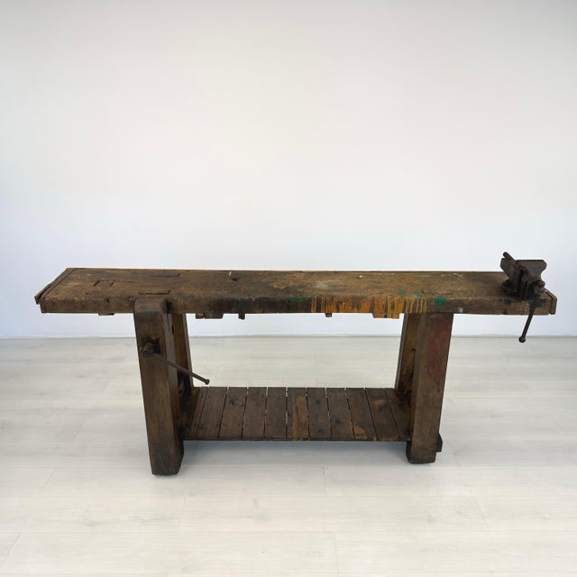Vintage Carpenters Work Table For Sale - Image 4 of 15