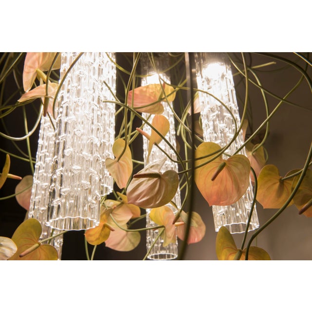 chandelier consisting of vg artificial flowers and pipes in muranese glass, led bulbs (6 bulbs gu10 x 6w each) fitted with...