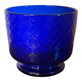 Antique 19th Century American Stiegel Flint Glass Cobalt Bowl With Quilted Diamond Honeycomb Molded Design For Sale