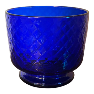 Antique 19th Century American Stiegel Flint Glass Cobalt Bowl With Quilted Diamond Honeycomb Molded Design
