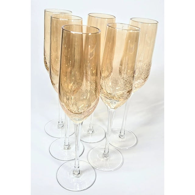 Crackled Lightning Champagne Flutes- Set of Six For Sale - Image 11 of 13