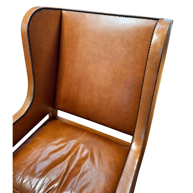 Wood Dessin Fournir French Leather and Mahogany Wingback Chair For Sale - Image 7 of 10