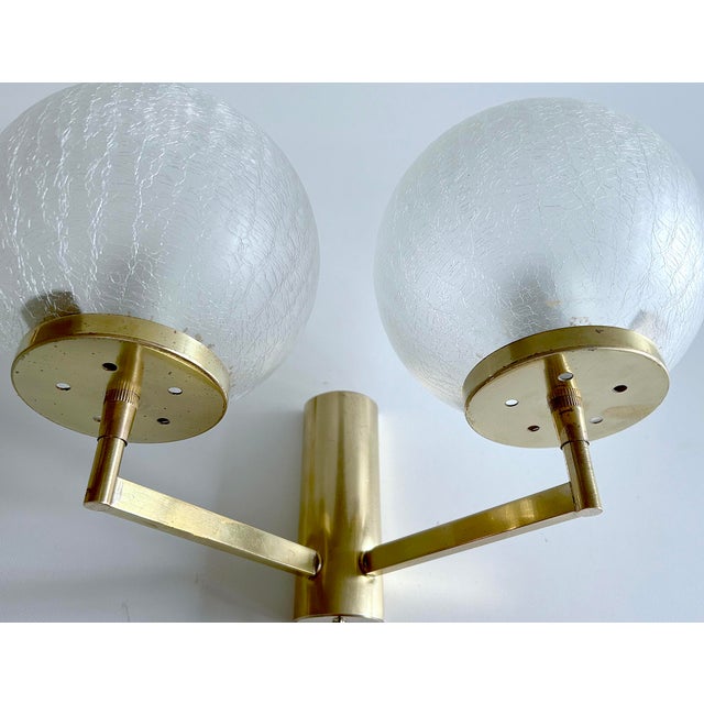 Mid-Century Modern Vintage Space Age Glass and Brass Sconces, Set of 2 For Sale - Image 3 of 18