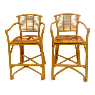 Vintage Rattan Bar Stools - A Pair For Sale