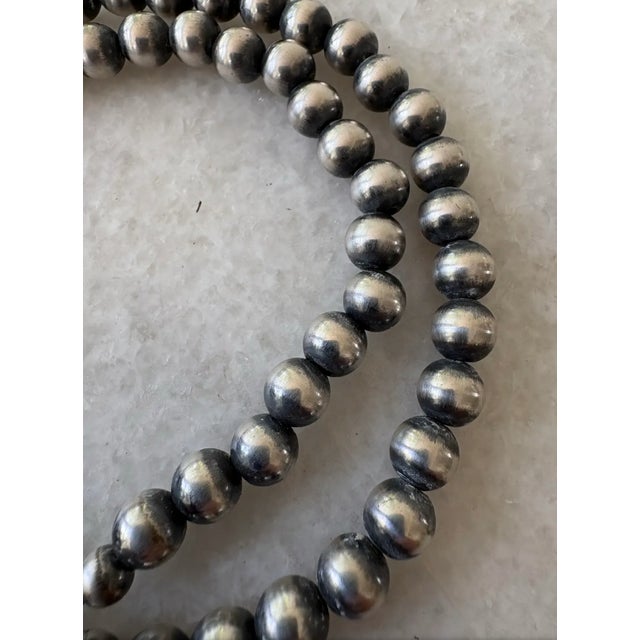 American Vintage Navajo Style Sterling Silver Beaded Necklace For Sale - Image 3 of 3