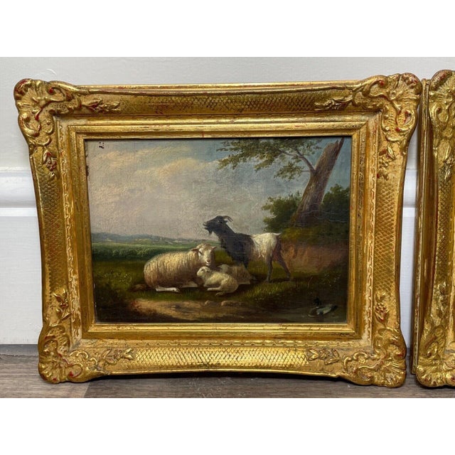 Traditional Antique Belgian Sheep Paintings Pair, Franz Van Severdonck Oil on Panel Pastoral Farm Scenes For Sale - Image 3 of 18